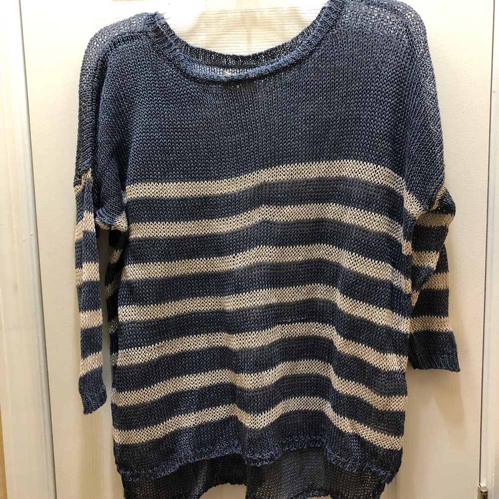 Denim & Supply Ralph Lauren Blue and Cream Striped Knit Scoop Neck Sweater